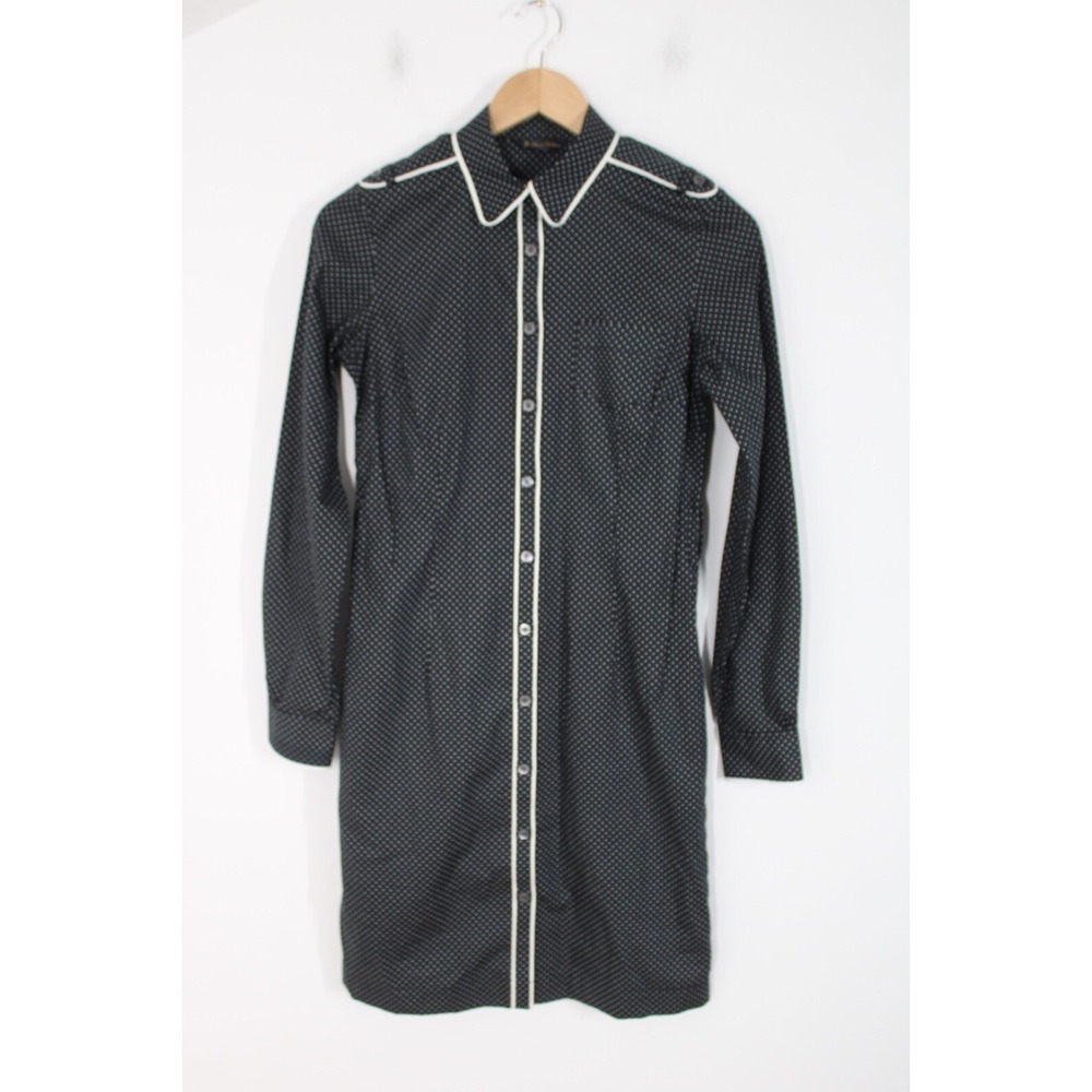 NWOT Brooks Brothers 0 Black White Dot Button-Front Long Sleeve Shirt Dress